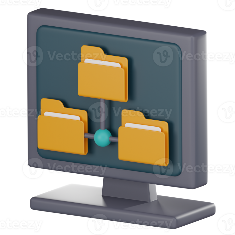 Navigating the Digital Landscape, 3D Icon of Folder Structure and Network. 3D Render png