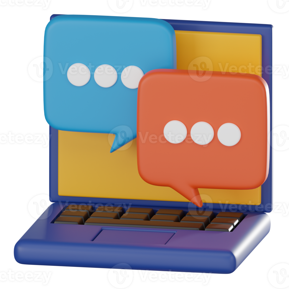 3D Icon Laptop Render with Bubble Chat. 3D Render png