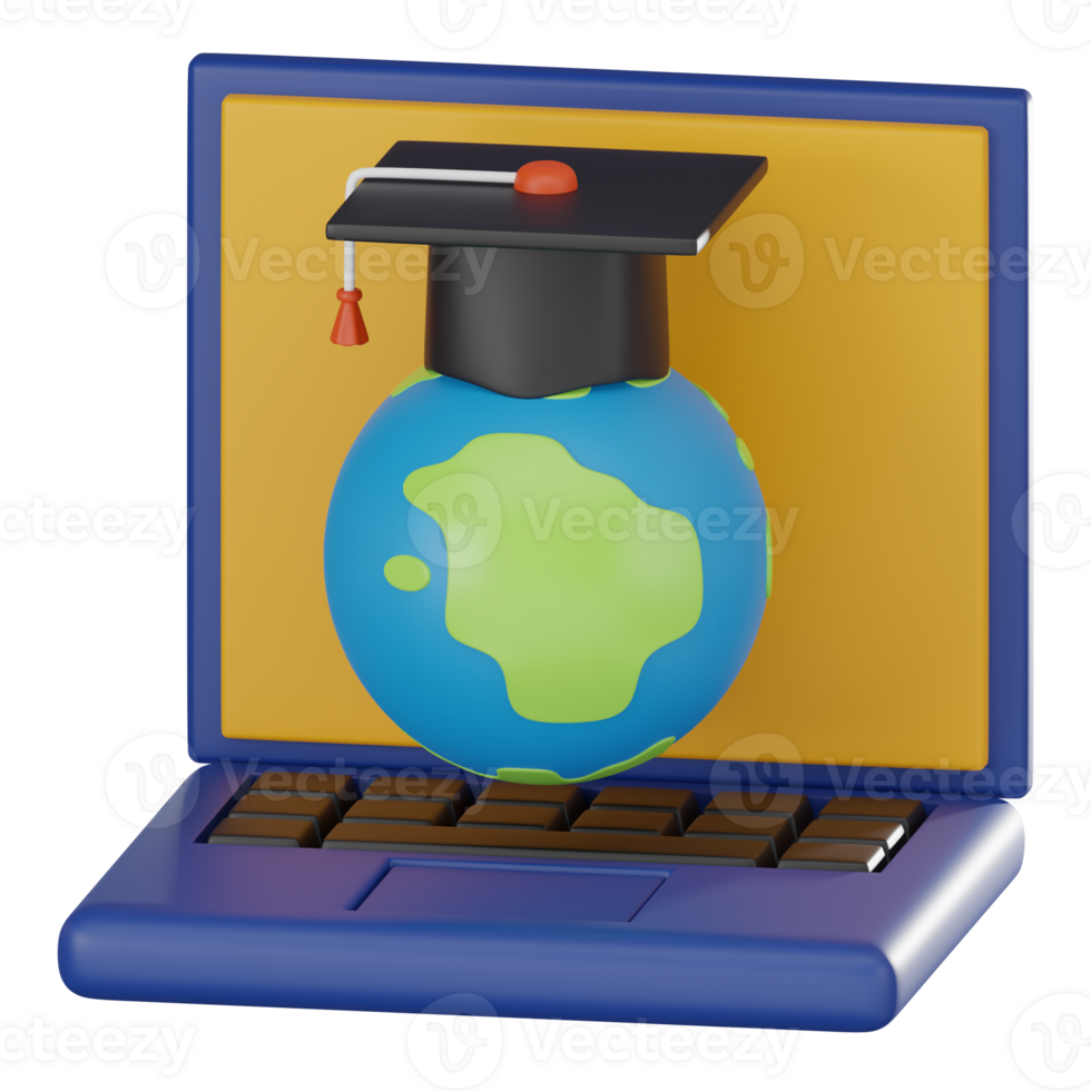 Global Graduation, Online Education with 3D Icon Graduation Hat and World. 3D Render png