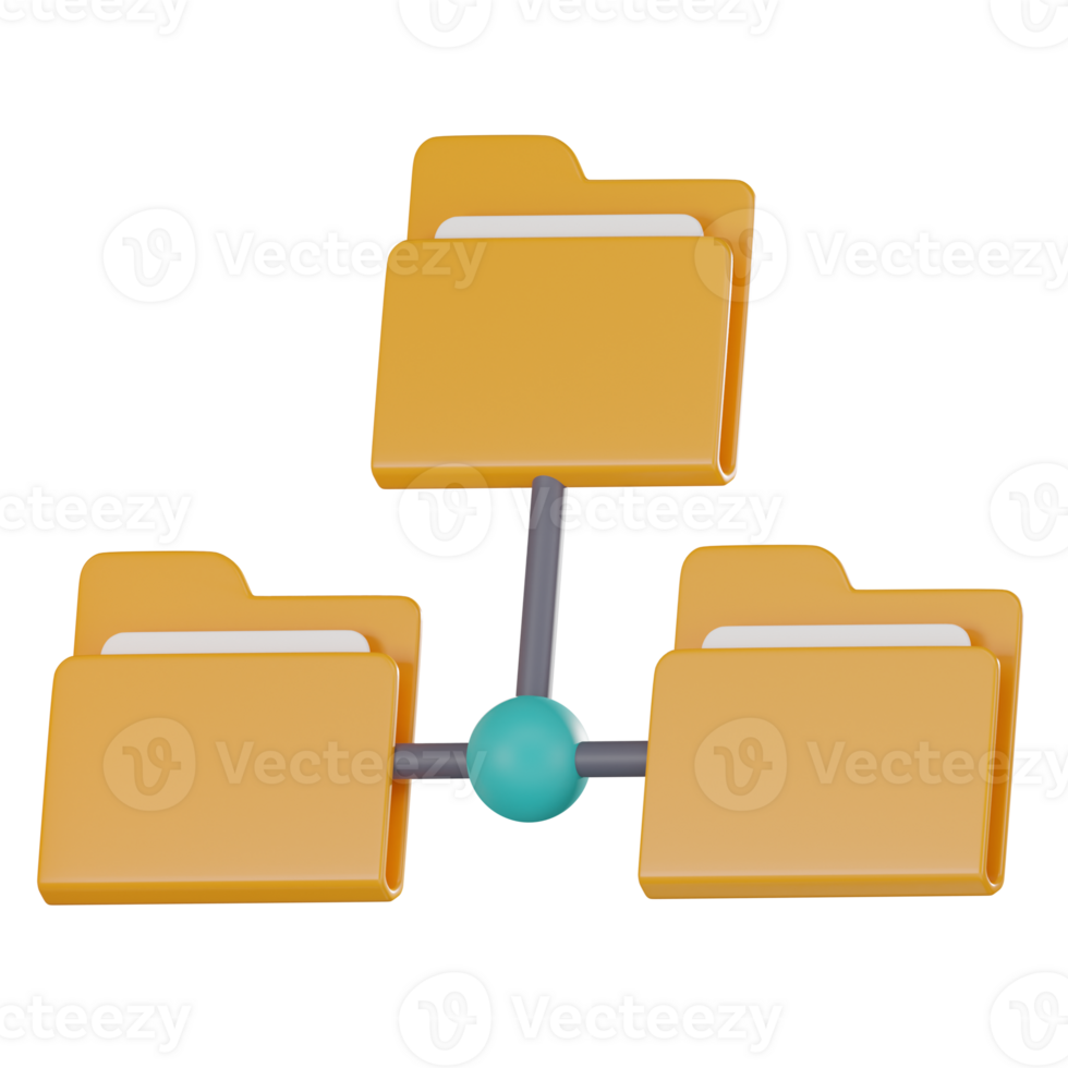 Navigating the Digital Landscape, 3D Icon of Folder Structure and Network. 3D Render png