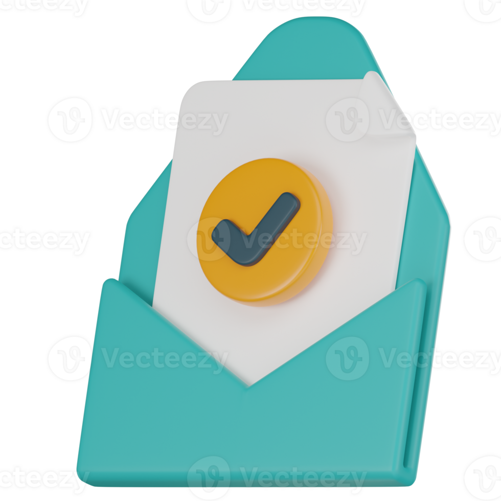 goedgekeurd mail, gecertificeerd levering envelop en post- symbool. 3d geven png