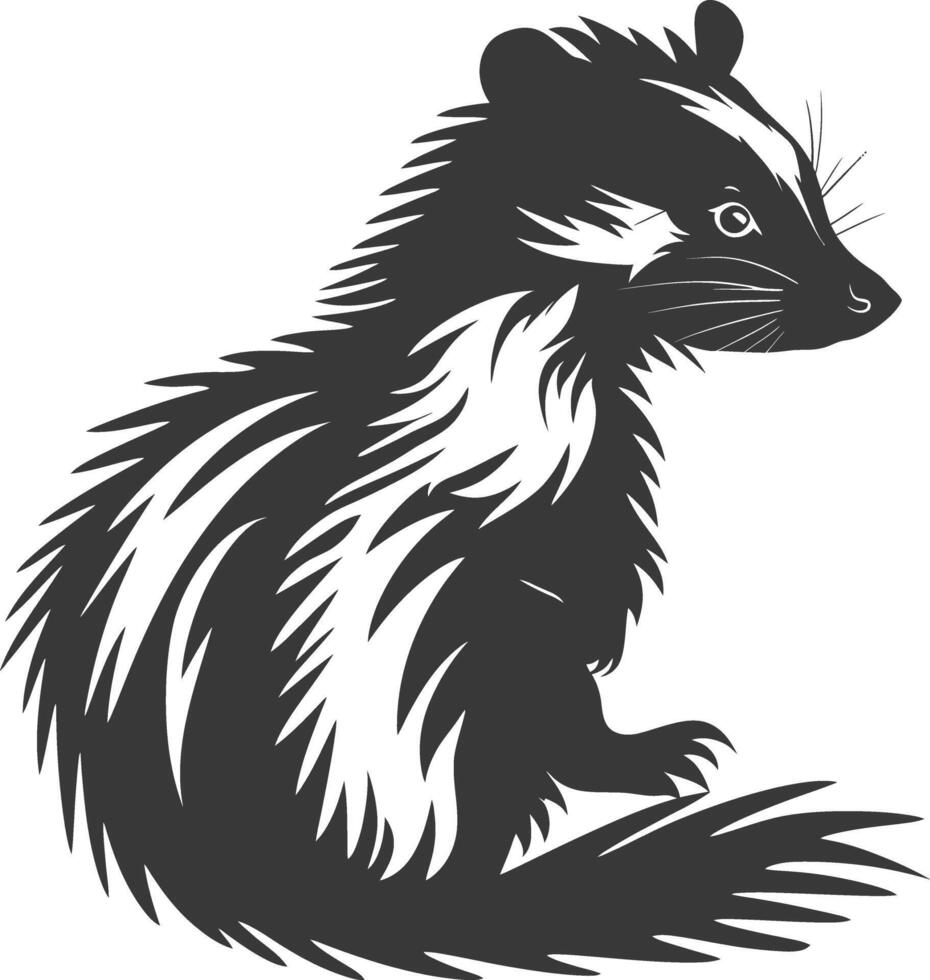 AI generated Silhouette skunk animal black color only vector