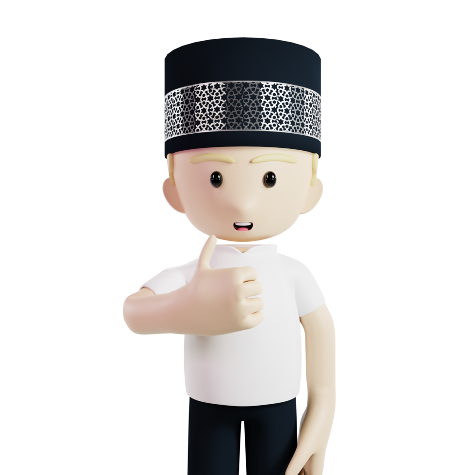 Man Showing Thumb Up Islamic Concept 3d Character Render Illustration png