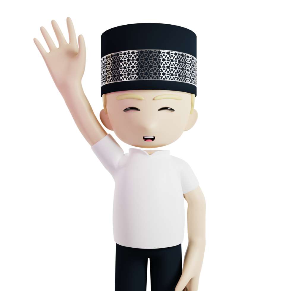 Man Waving Hand Islamic Concept 3d Character Render Illustration png