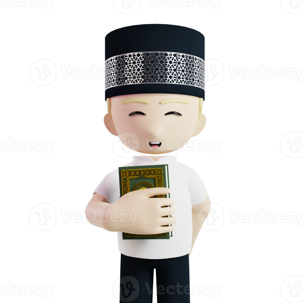 Man Holding Holy Quran Islamic Concept 3d Character Render Illustration png