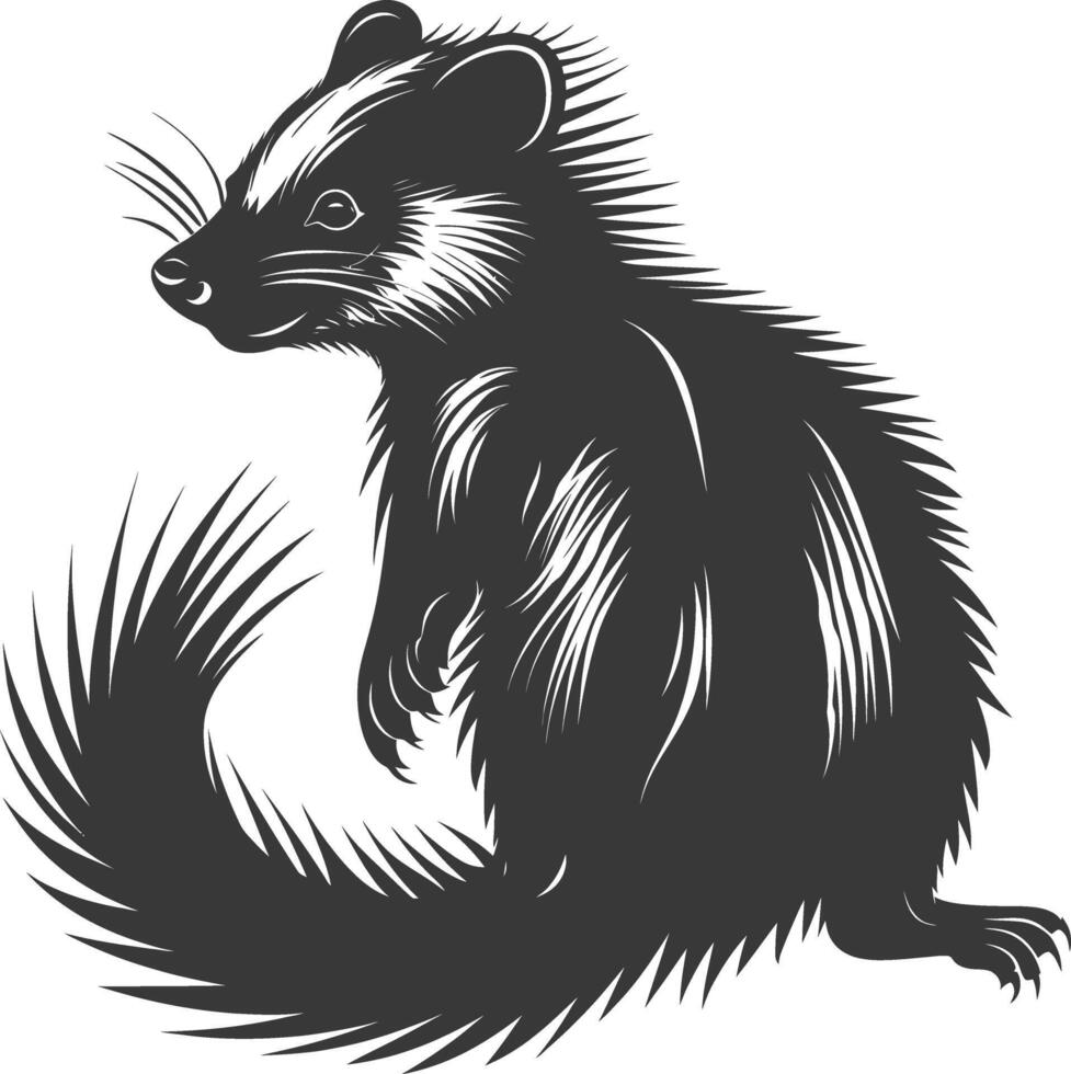 AI generated Silhouette skunk animal black color only vector