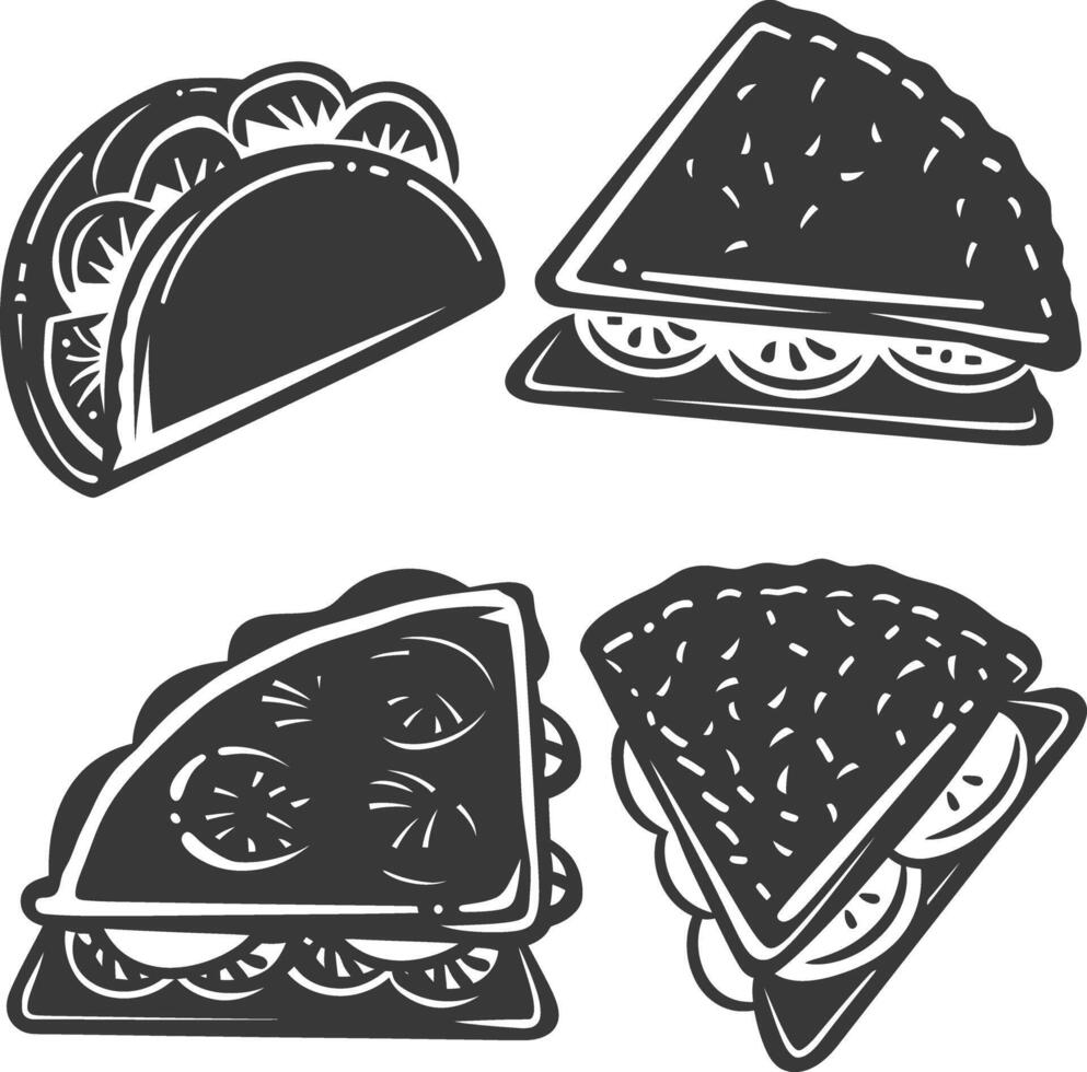 AI generated silhouette tortas mexican food black color only vector