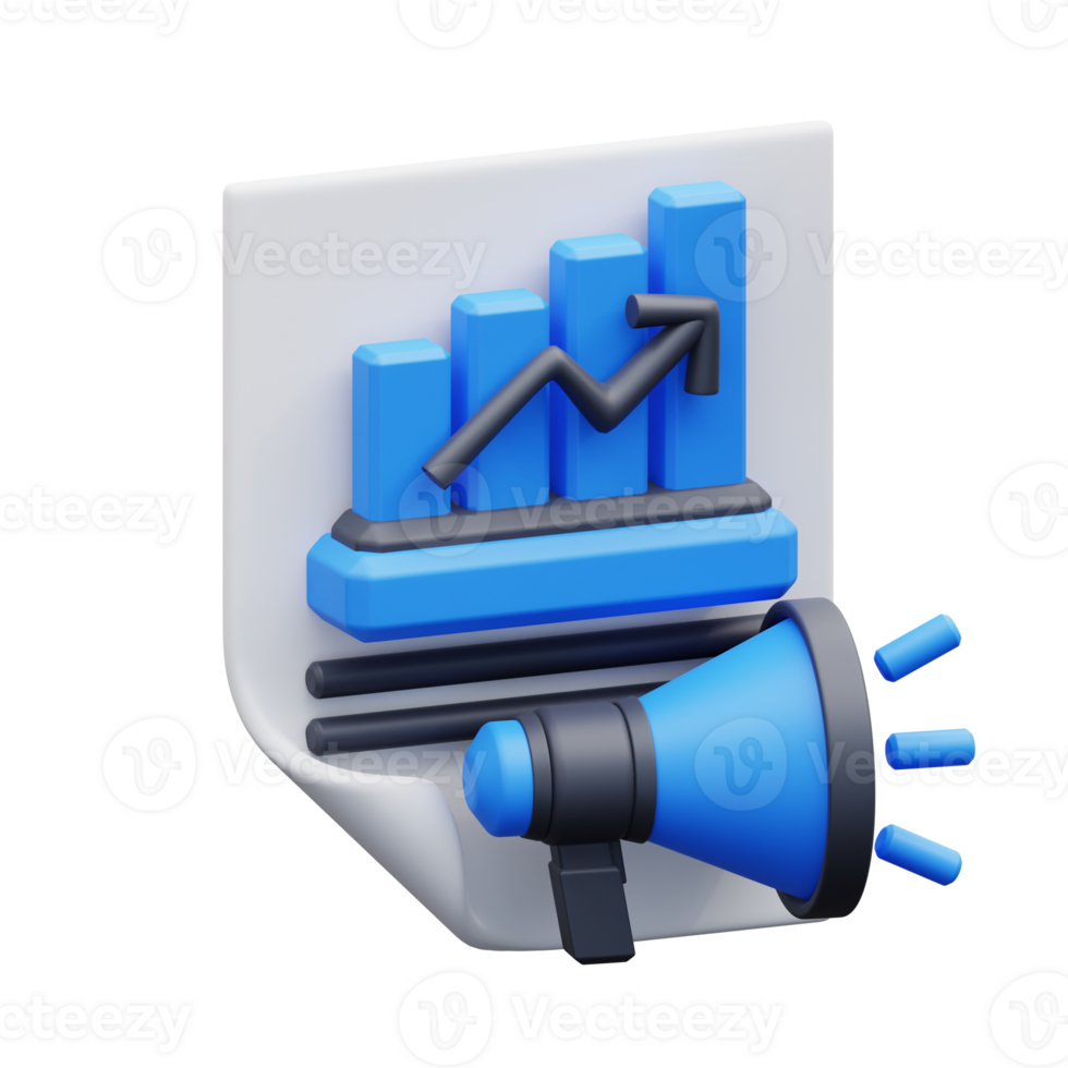 3d illustration megaphone and marketing analysis chart paper png
