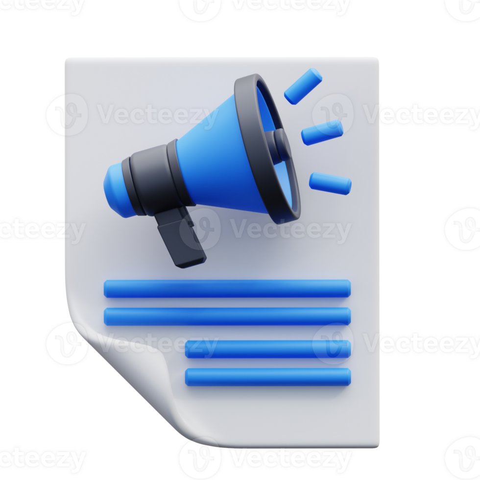 3d illustration blue and black megaphone with a paper attached to it png