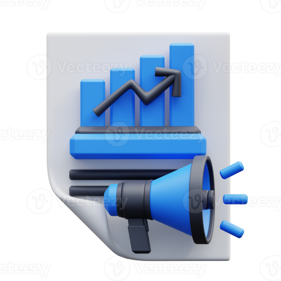 3d illustration megaphone and marketing analysis chart paper png