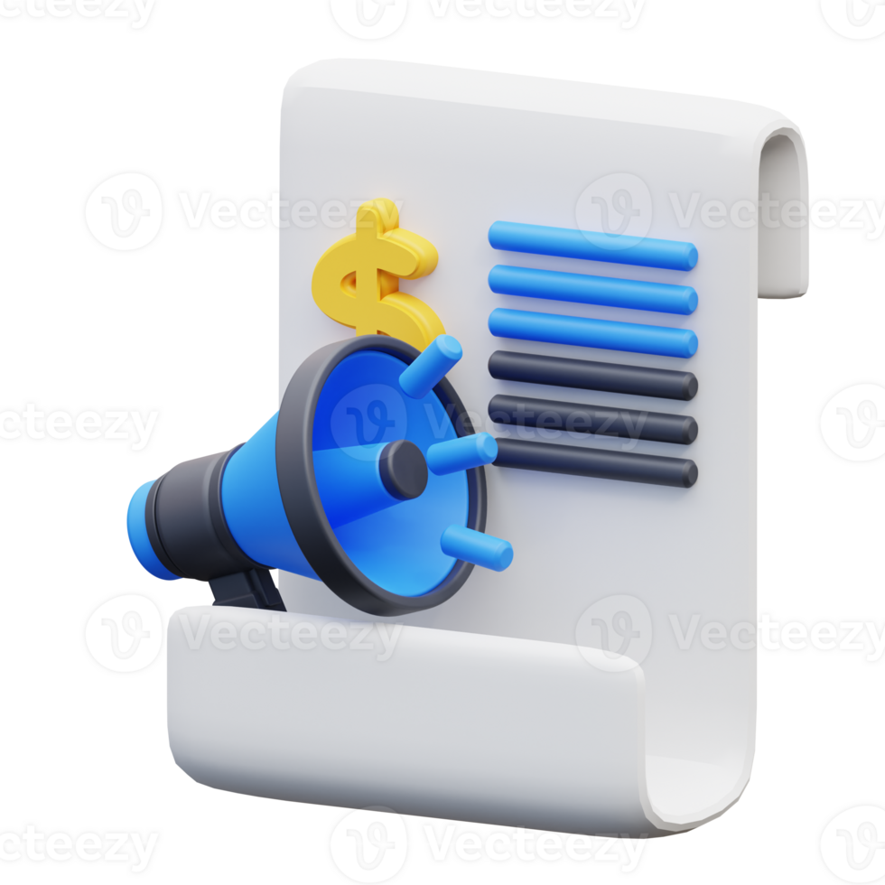 3d illustration promotional budget document and megaphone png