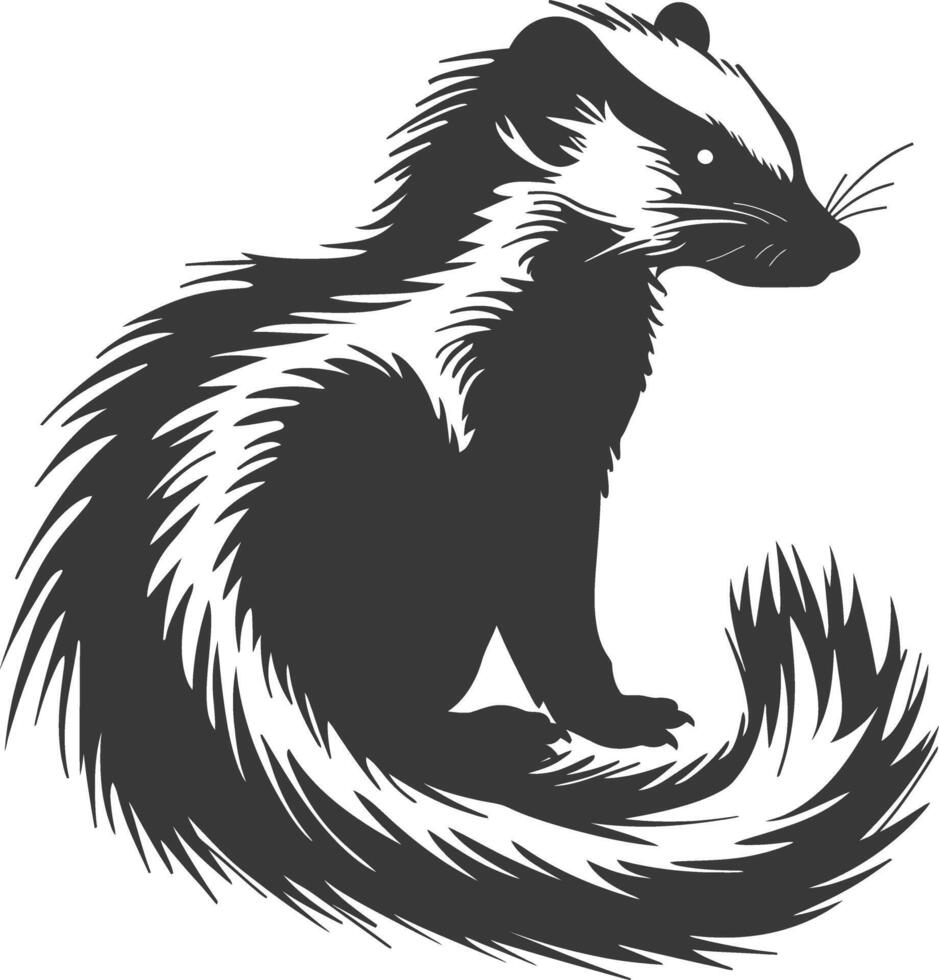 AI generated Silhouette skunk animal black color only vector