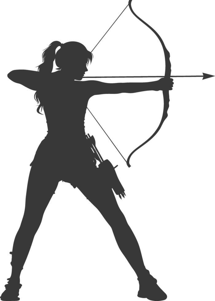 AI generated Silhouette Woman Archery Athlete in action full body black color only vector