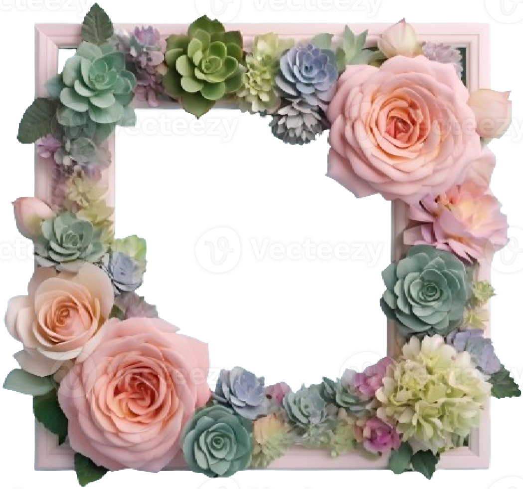AI generated frame of pink roses and succulent png