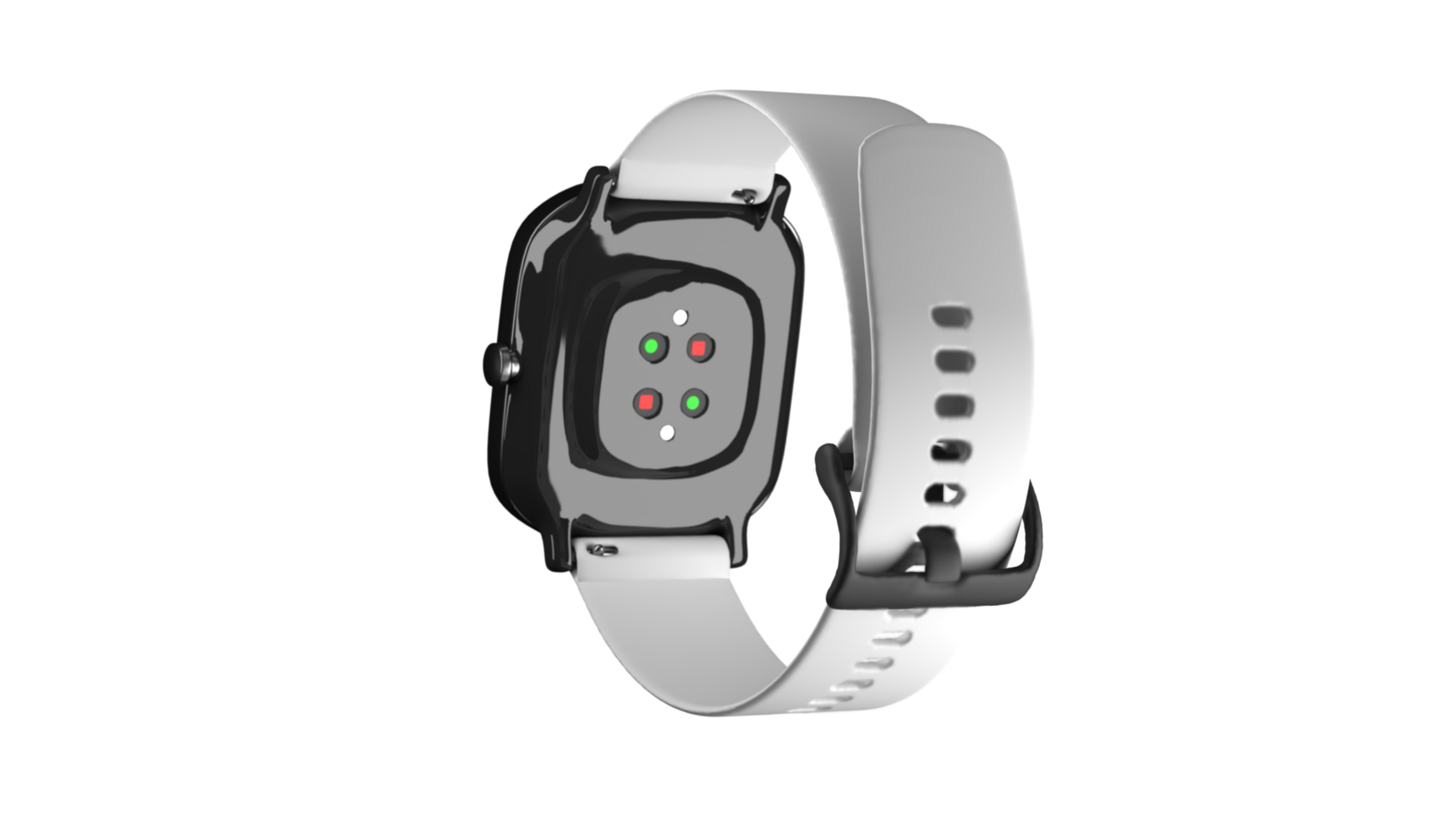 Smart watch device with white belt back side view png