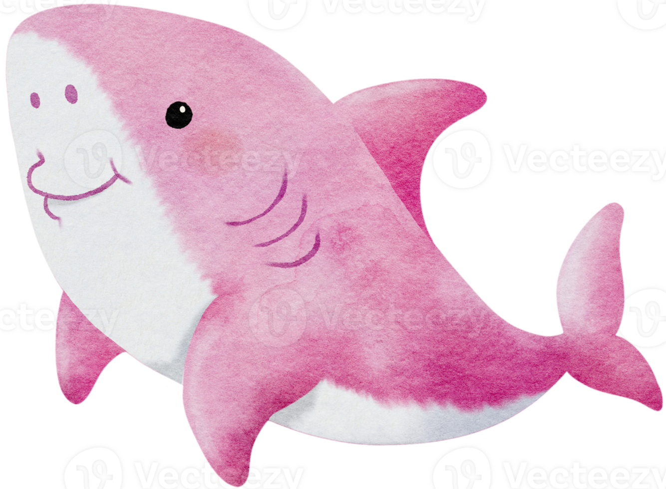 Watercolor hand drawn illustration of shark in pink color png