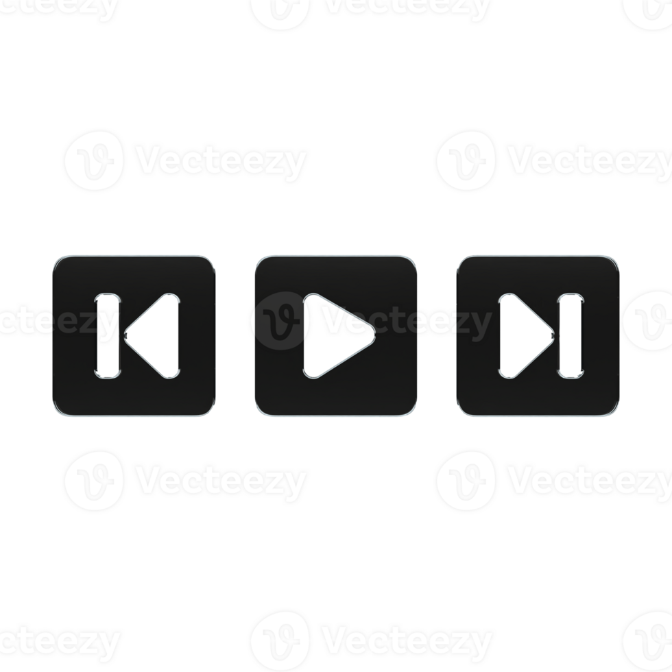 Black glossy multimedia buttons interface 3d png