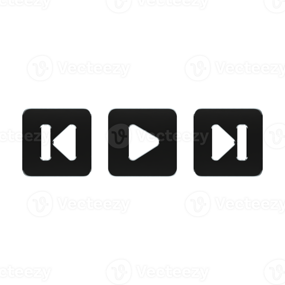 Preto lustroso multimídia botões interface 3d png