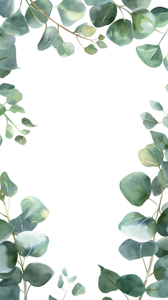 AI generated Herbal frame wedding minimalist border in watercolor style png