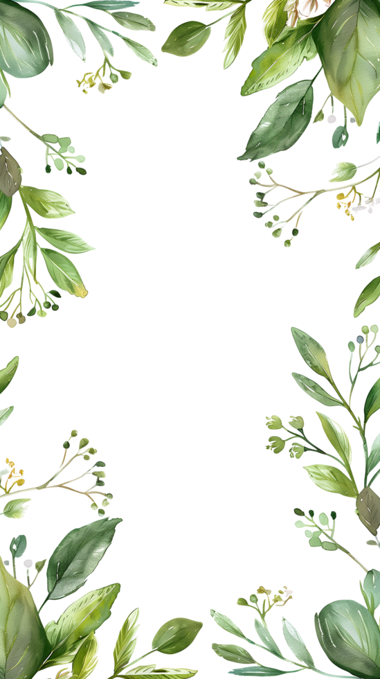 AI generated Herbal frame wedding minimalist border in watercolor style png