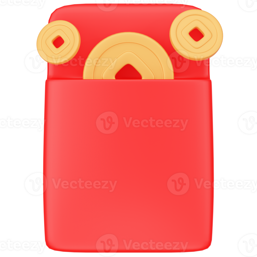 Red envelope open with gold coins 3d icon render png