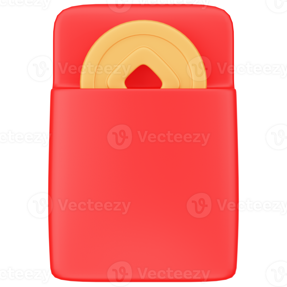 Red envelope open with gold coin 3d icon render png