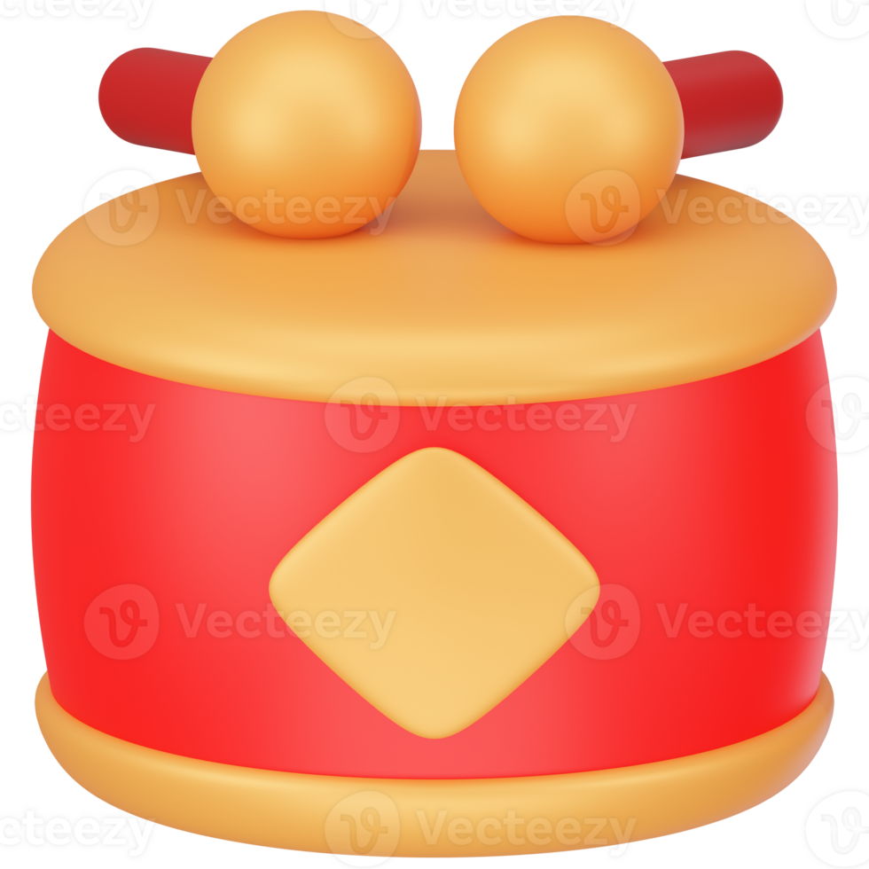 Chinese drum Chinese new year 3D rendering png