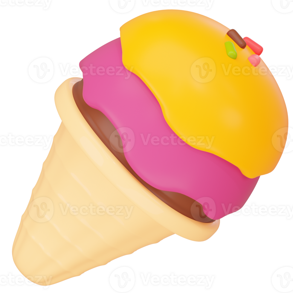 Ice cream waffle cone. 3d icon render png