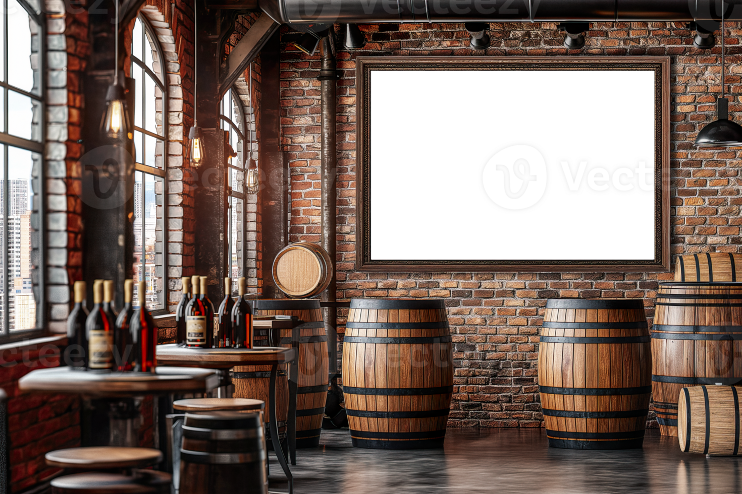AI generated Horizontal frame mockup in wine restaurant with brick wall png