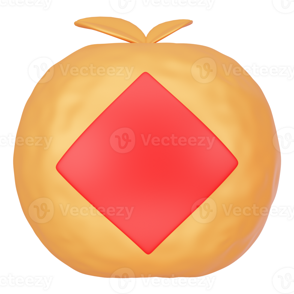 Golden mandarin orange with red lable 3d icon render png