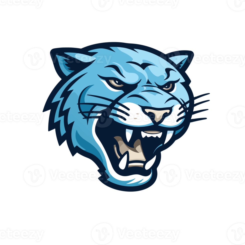 An angry jaguar head in blue,shaped like a flat modern sports logo png