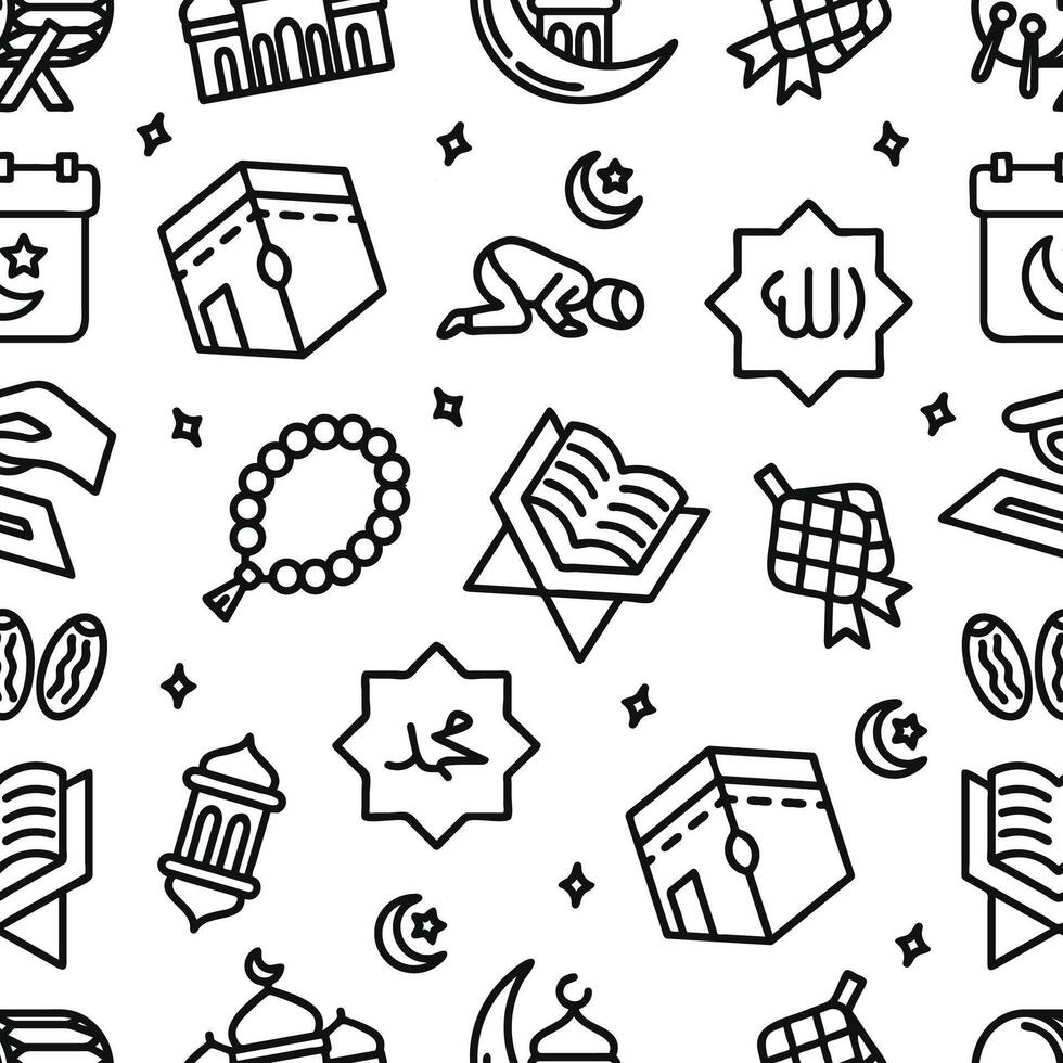 Seamless pattern of Ramadan background. Line hand-drawn vector .