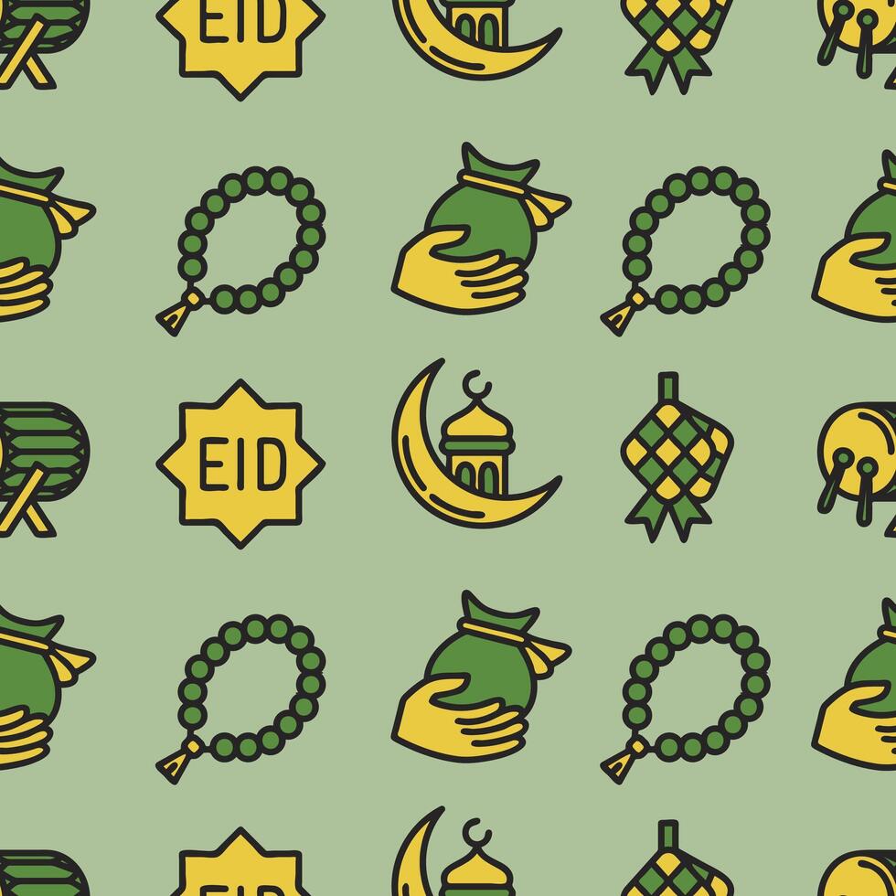 Seamless pattern of Eid al-Fitr elements background. Seamless vector illustration.