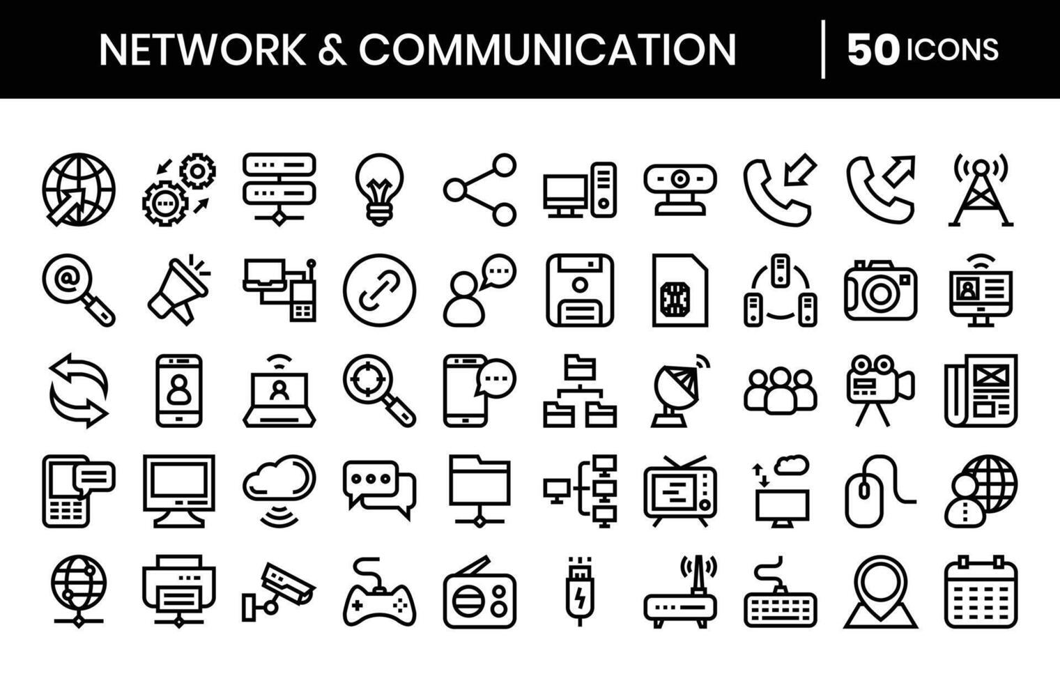 Network And Communication Outline Icons Set vector