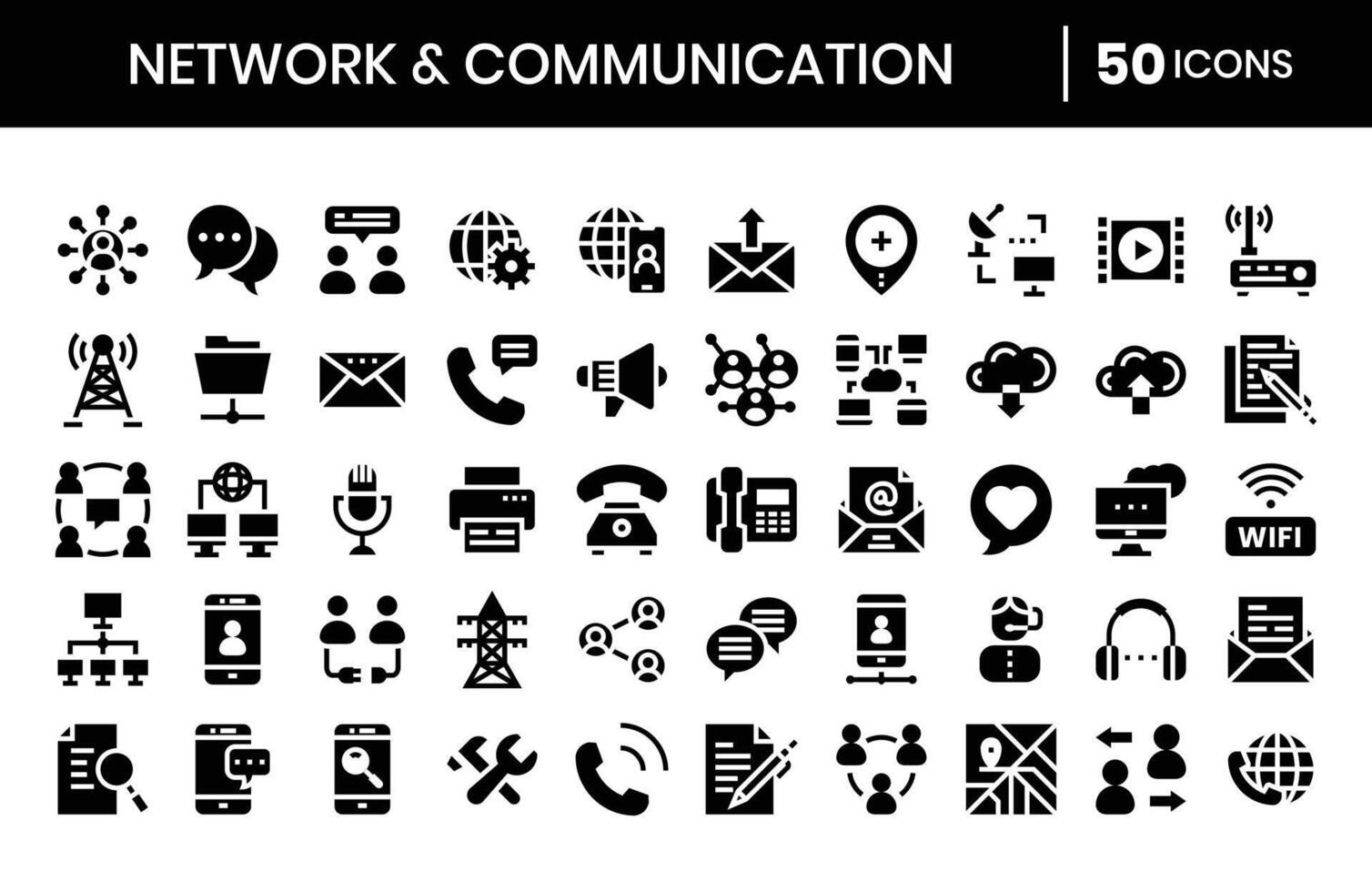 Network And Communication Glyph Icons Set.Vector illustration. vector