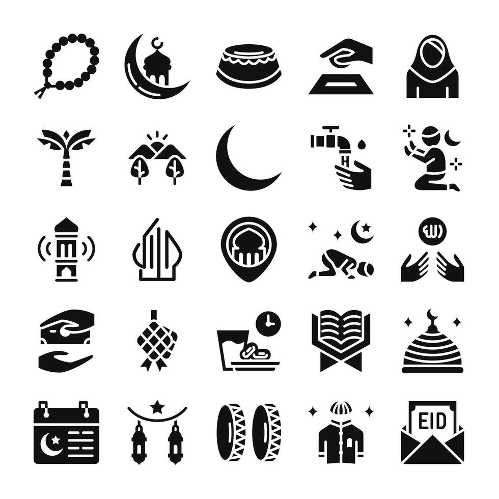 Ramadan icons bundle. Glyph icon style. vector