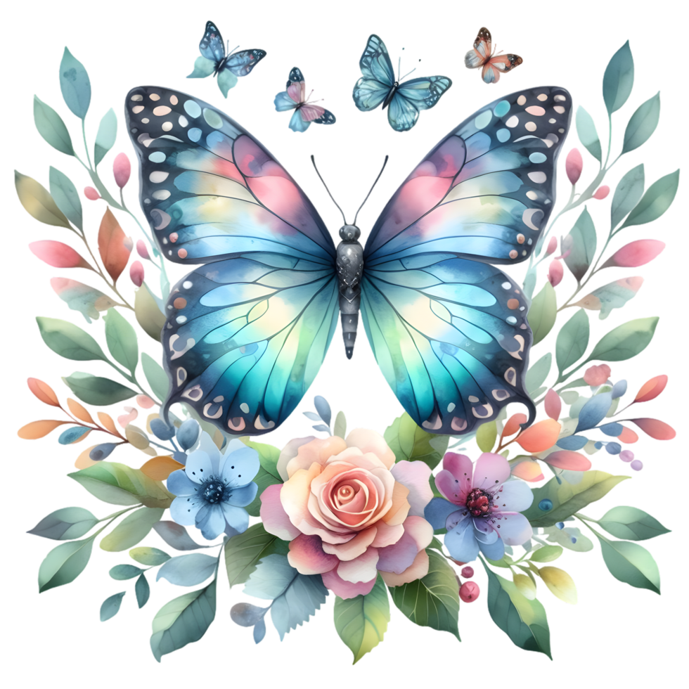 AI generated Colorful Watercolor butterfly PNG isolated on transparent background