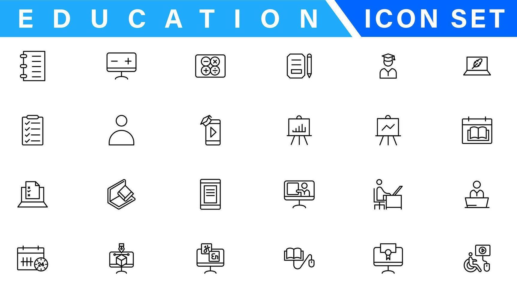 Education and Learning web icons in line style. School, university, textbook, learning. Vector illustration.
