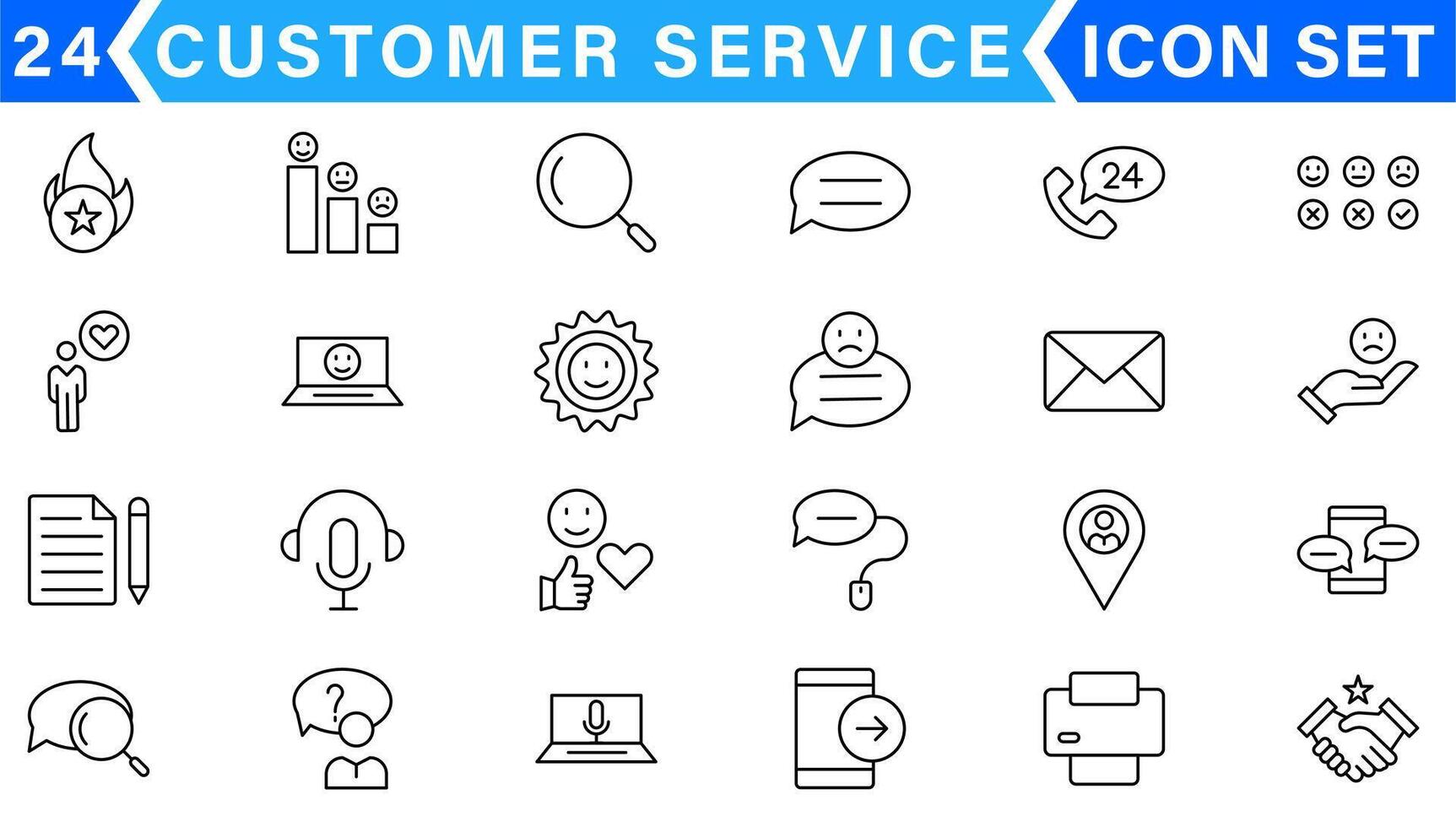 Customer Service and Support - Outline Icon Collection. Thin Line Set contains such Icons as Online Help, Helpdesk, Quick Response, Feedback and more. Simple web icons set vector