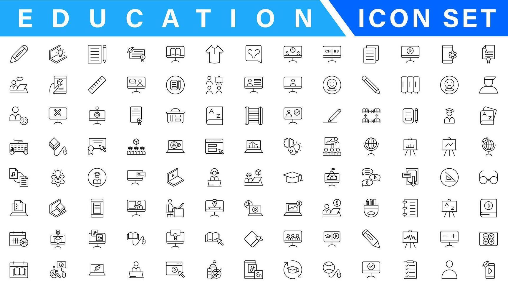 Education and Learning web icons in line style. School, university, textbook, learning. Vector illustration.