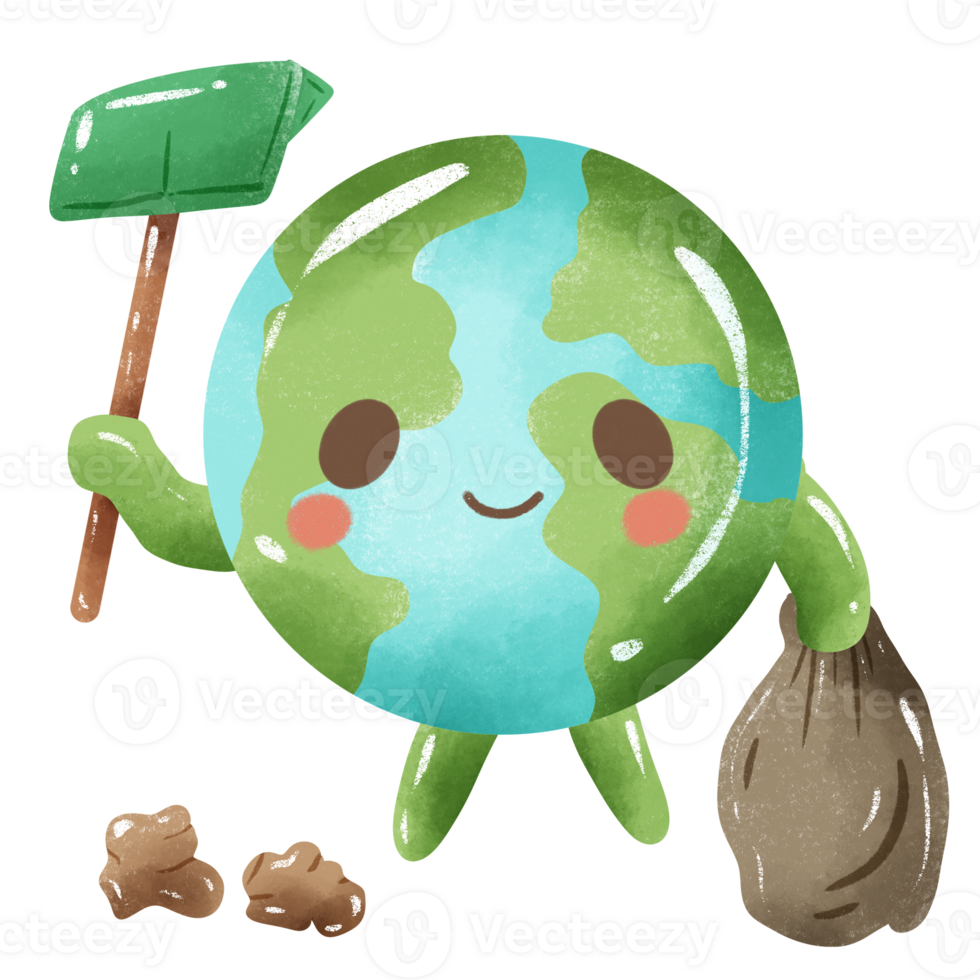 Handdrawn Crayon Illustration of Earth day Clipart, Earth green globe eco friendly environment awareness  earth holding a trash png