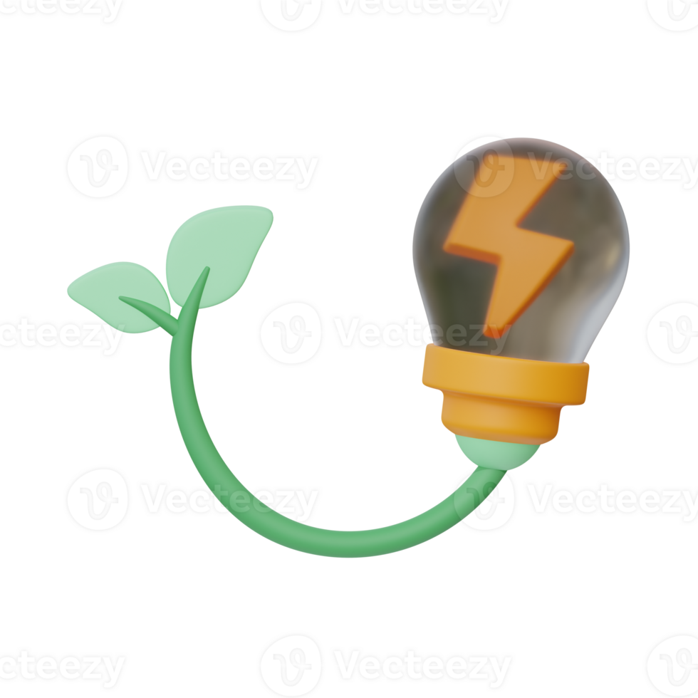 3d green energy bulb icon png