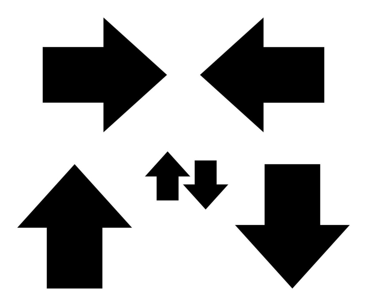 Large forward, right and left, up and down pointing solid long arrow symbol vector. vector