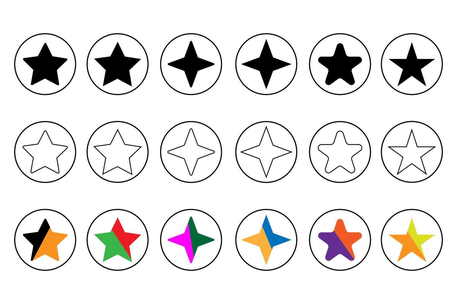 5 5 estrella circulo forma icono conjunto vector. vector