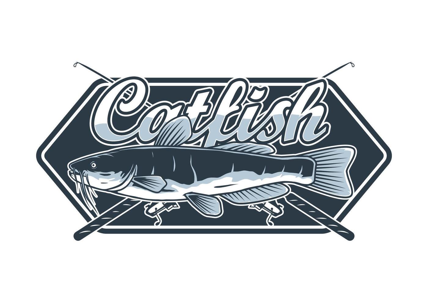Catfish fishing logo design template vector