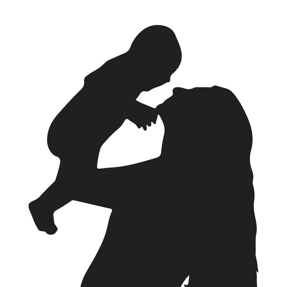 Mother holding her newborn, silhouette vector