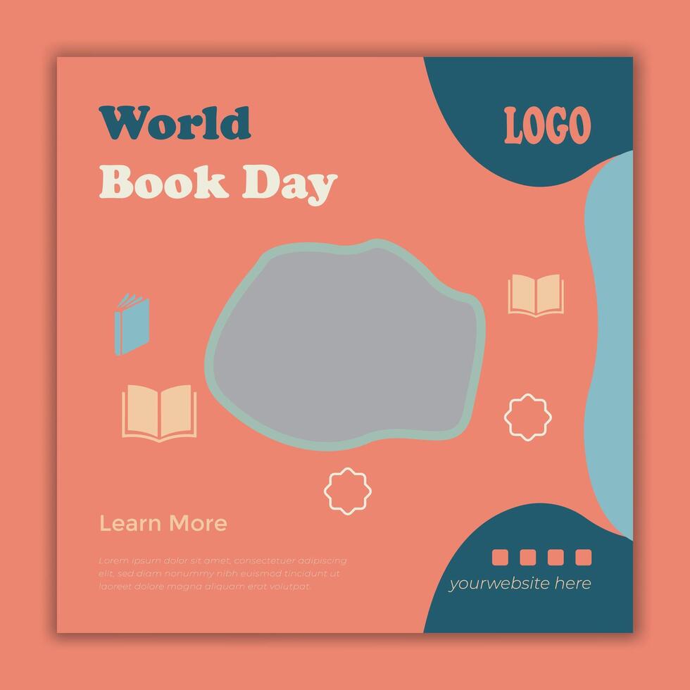 abstract World Book Day social media post template vector