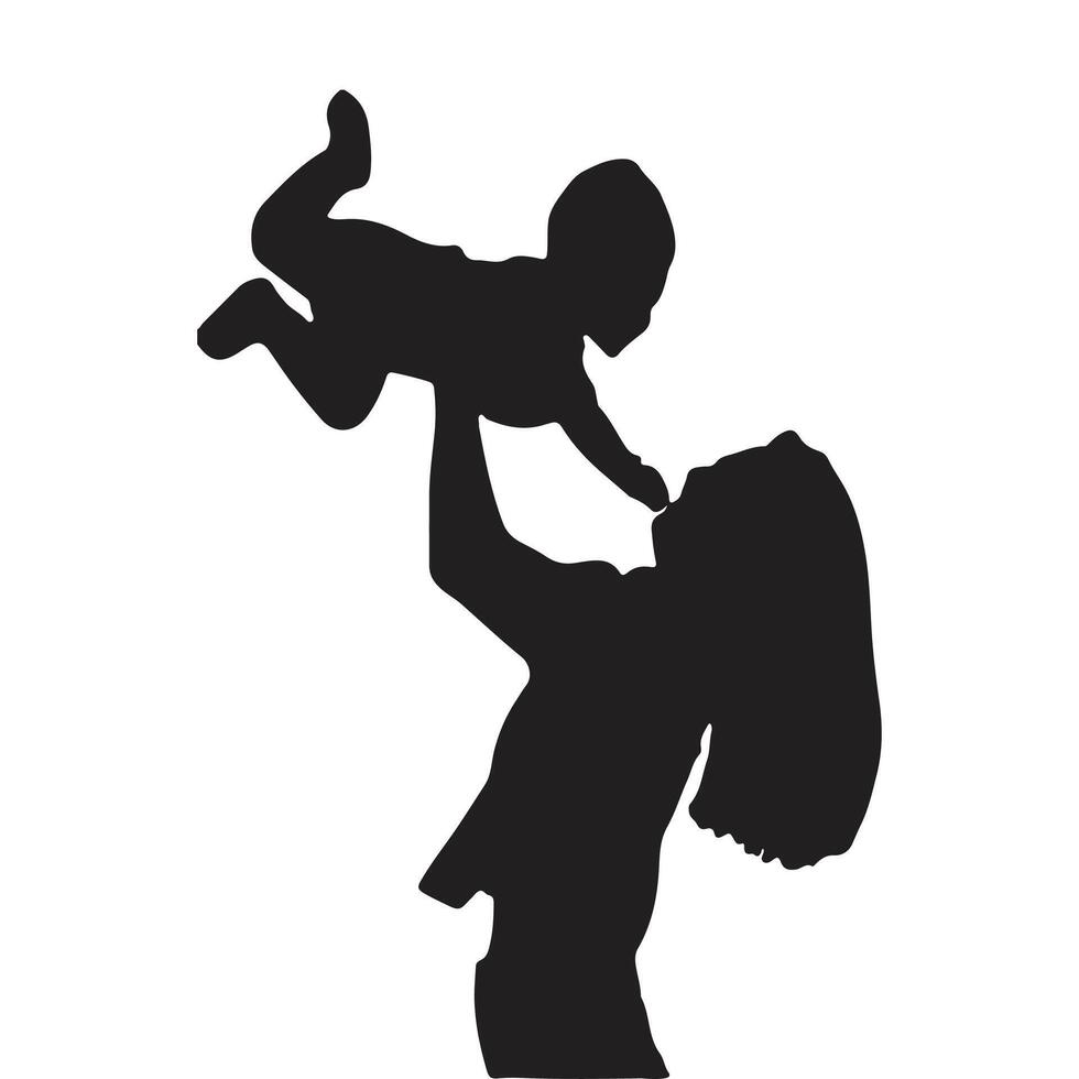 Mother holding her newborn, silhouette vector