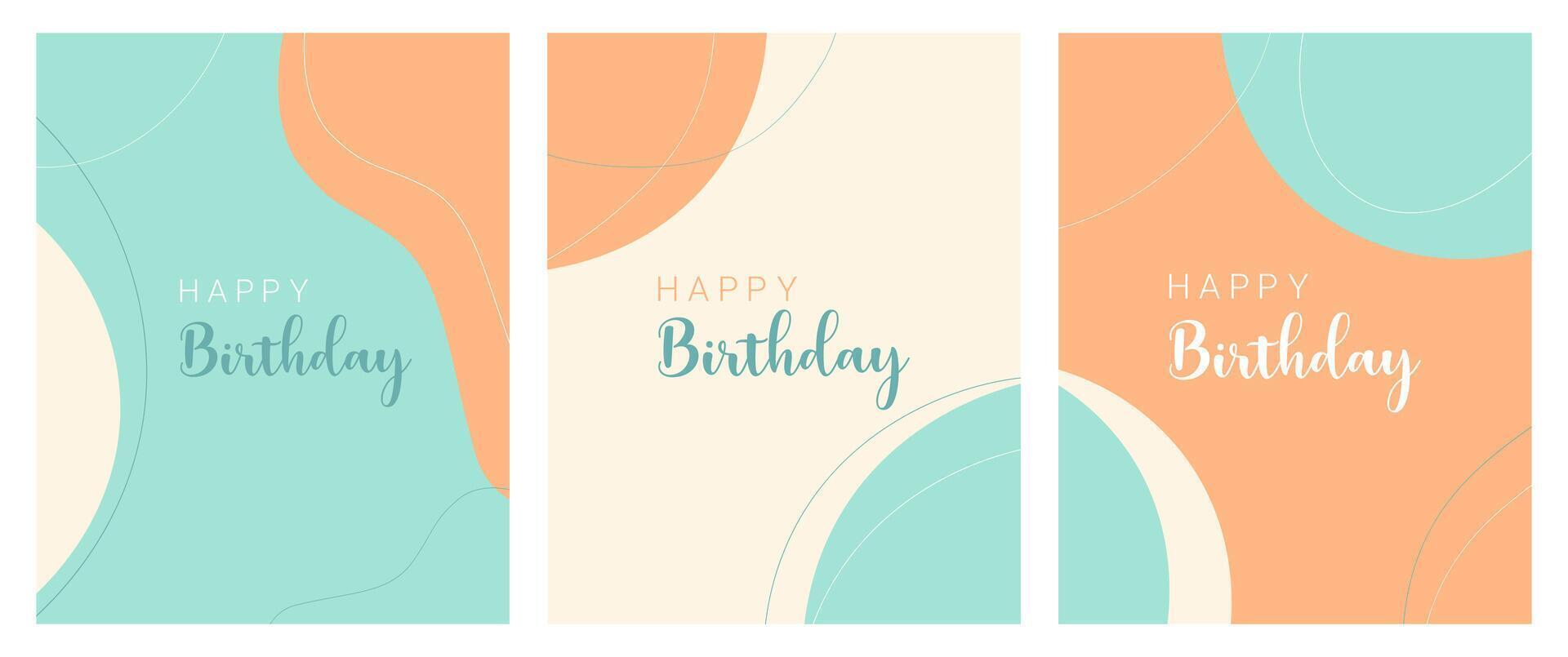 Happy Birthday cards set , boho style pastel color. vector