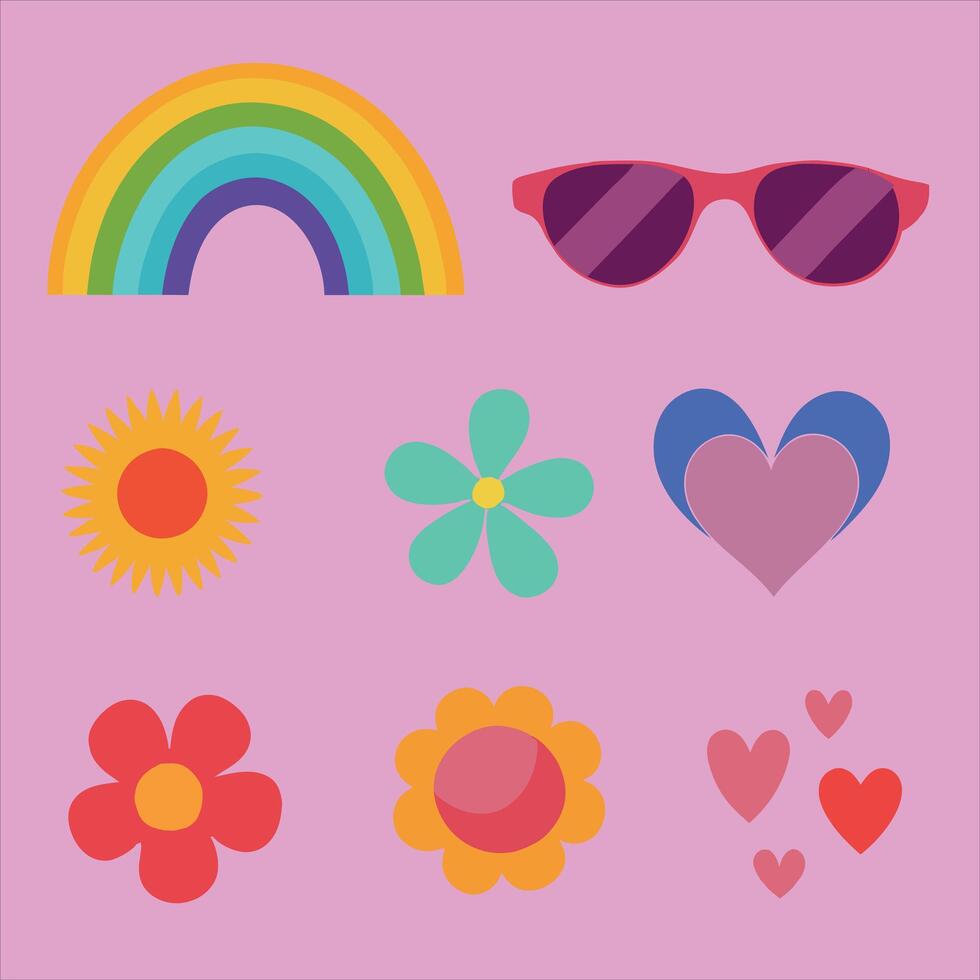 excelente y encantador hippie arco iris orgullo vector conjunto